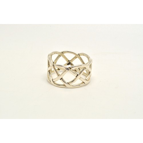 106 - Open woven design silver ring, approx size V, stamped 925, together with one other silver ring  mark... 