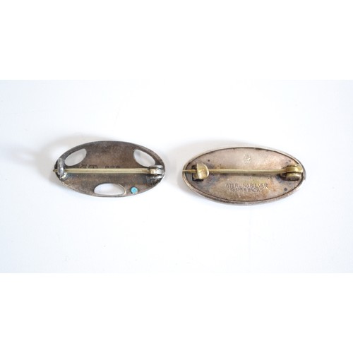 111 - x2 vintage silver pin brooches, one of which is enamelled, hallmarked Charles Horner.