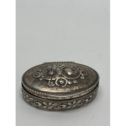 126 - Mixed silver and white metal items to include oval pill box with flower motif to top marked Sterling... 