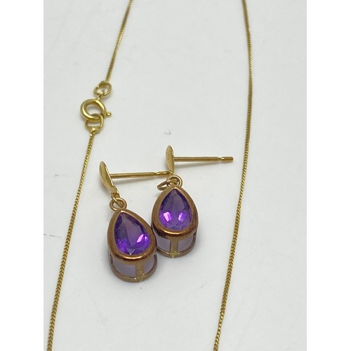 128 - Amethyst and gold necklace and earring set together with cameo and earrings stamped 9ct.