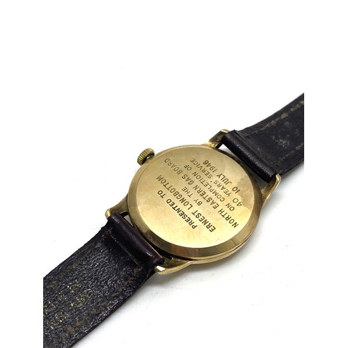 134 - Vintage gentleman's 'Vertex' wristwatch, case stamped 375. Retirement inscription to back of  case w... 