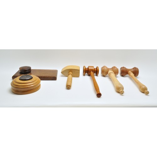 140 - Collection of wooden Gavels and blocks including English oak