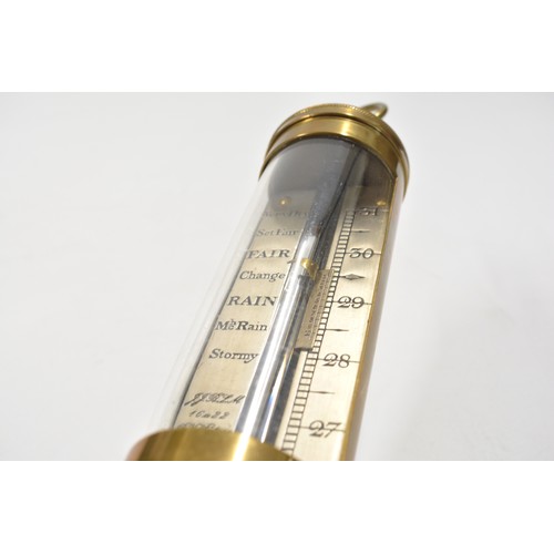 146 - Antique ship's stick barometer with gimble, signed R N Desterro Lisbon. Untested. Vendor informs tha... 