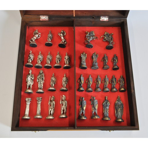 152 - Chess board with Pewter knights and Centurion figures