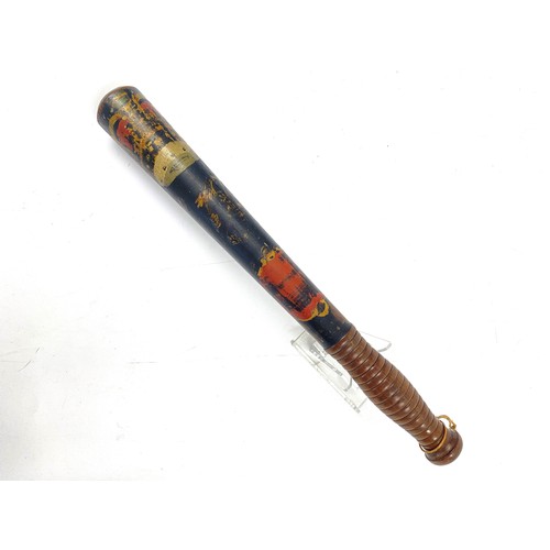 163 - Victorian police truncheon, hand painted with a crown etc. It has a ribbed handle with numbers 233 H... 