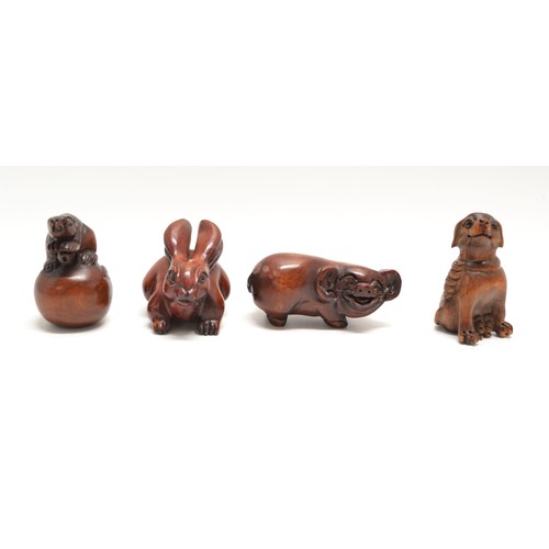 170 - x 4 dark hardwood Zodiac Netsukes -
Rabbit, Dog, Pig and Rat.