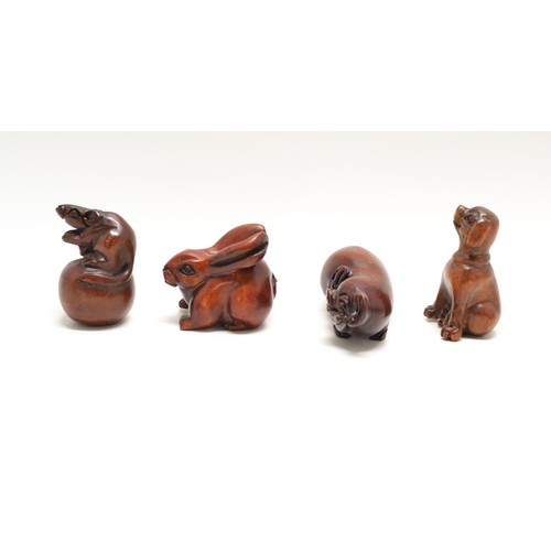 170 - x 4 dark hardwood Zodiac Netsukes -
Rabbit, Dog, Pig and Rat.