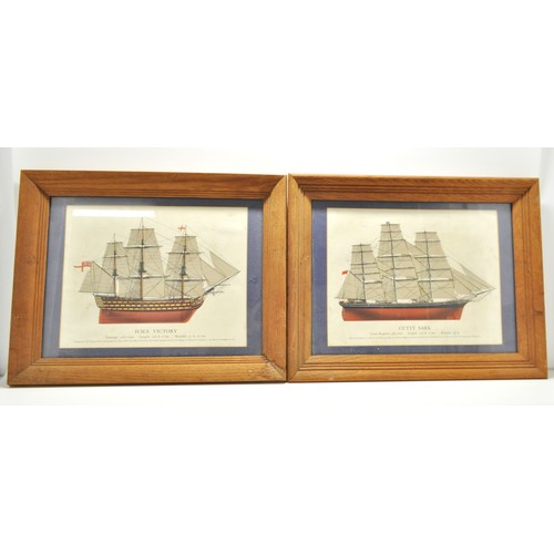 184 - x4 framed sailing vessels/clippers, including Cutty Sark, Sovereign of the Seas, Gloucester, HMS Vic... 