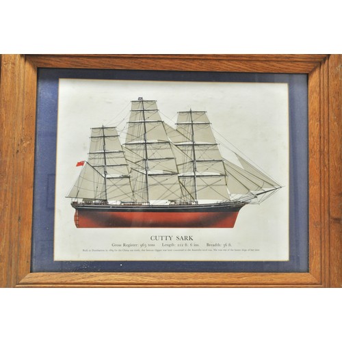 184 - x4 framed sailing vessels/clippers, including Cutty Sark, Sovereign of the Seas, Gloucester, HMS Vic... 