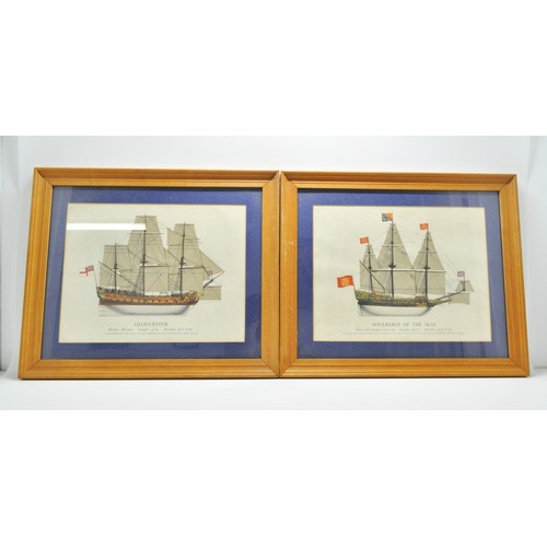 184 - x4 framed sailing vessels/clippers, including Cutty Sark, Sovereign of the Seas, Gloucester, HMS Vic... 