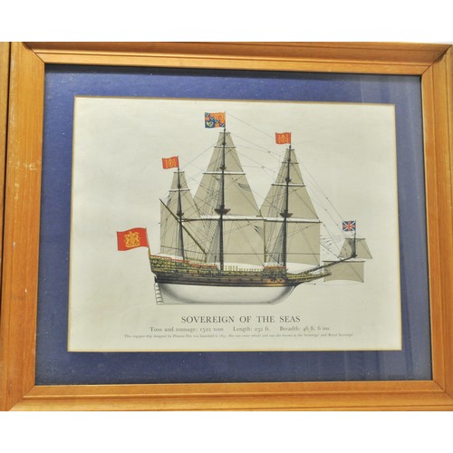 184 - x4 framed sailing vessels/clippers, including Cutty Sark, Sovereign of the Seas, Gloucester, HMS Vic... 