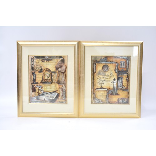 186 - A pair of framed music themed  artwork pictures, approx size 40 x 33cm by Armin Birkel.