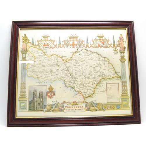 188 - Two Vintage reprint maps, Essex and Yorkshire North Riding, sizes are Essex 62 cms x 52 cms and York... 