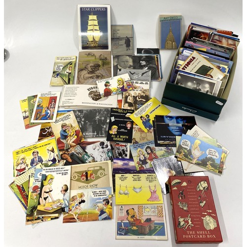 197 - A quantity of retro postcards of various themes  including humorous, naughty holiday cards, pictures... 