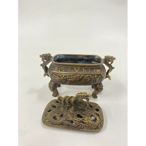 205 - Bronzed oriental incense burner 
with Dragon decoration and handles