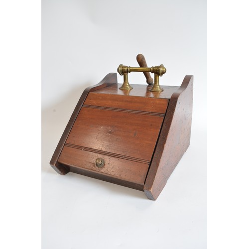 211 - Vintage wooden coal scuttle complete with liner and shovel