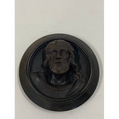 220 - A hand-carved Hardwood Roundel depicting the head of Christ.