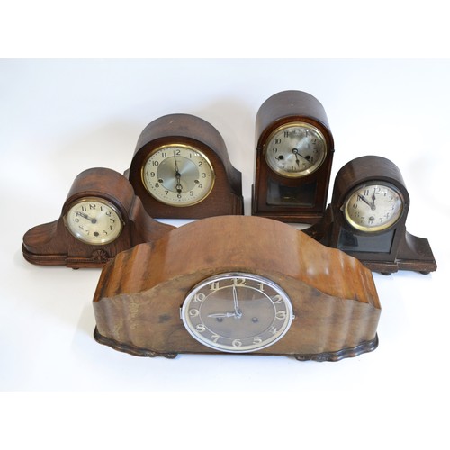 227 - Mixed lot of Vintage wood cased Mantle clocks x 5, to include German Max Bohnel-Wein, 52 cms long, S... 