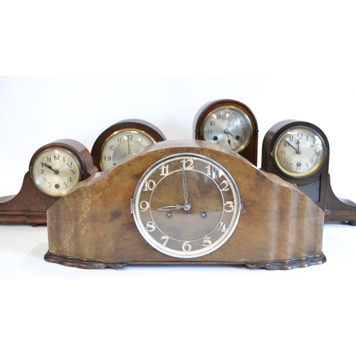 227 - Mixed lot of Vintage wood cased Mantle clocks x 5, to include German Max Bohnel-Wein, 52 cms long, S... 