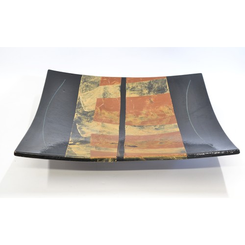 236 - Francoise Dufayard - Large square earthenware platter / wall hanging. Incised signature lower right ... 