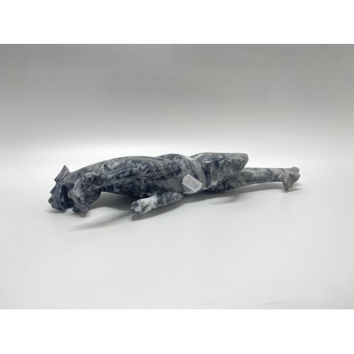 237 - A grey and white stone figure of a growling Jaguar
 L:29cm H:8.5cm approx