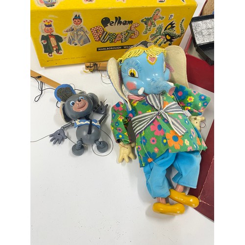 243 - Boxed vintage Pelham SL28 Elephant rare puppet with Pelham mouse puppet, together with retro Magic T... 