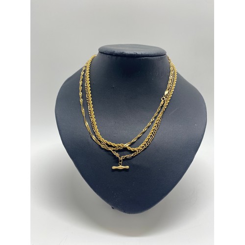 87 - X3 9ct yellow gold necklaces of various lengths and design, stamped 375, gross combined weight 11.6g... 