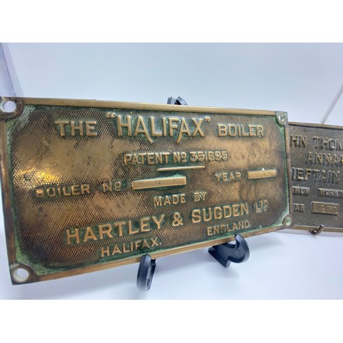 206 - x3 Boiler brass plates, two of which pertain to the Halifax Boiler and the other is Chiefton Boiler.