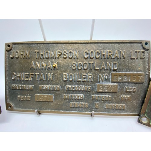 206 - x3 Boiler brass plates, two of which pertain to the Halifax Boiler and the other is Chiefton Boiler.