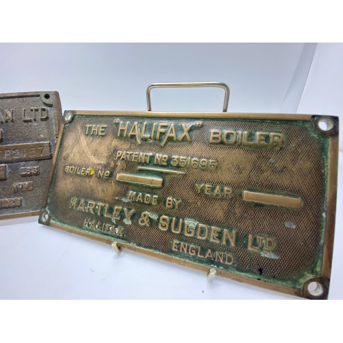 206 - x3 Boiler brass plates, two of which pertain to the Halifax Boiler and the other is Chiefton Boiler.