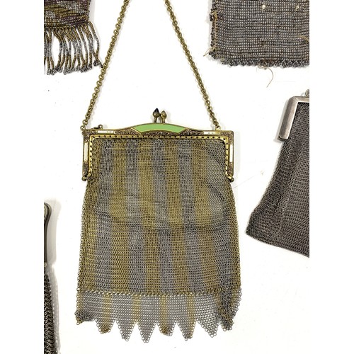 178B - Collector's group of antique ladies mesh and beaded bags, some of which are silver and white metal.