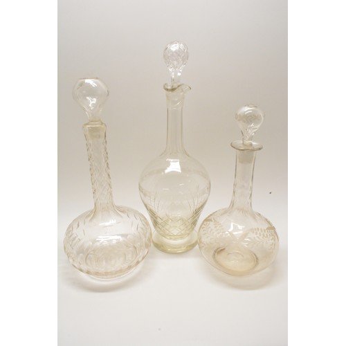 27 - Vintage glassware consisting ; decanters, champagne glasses, crystal stem glasses