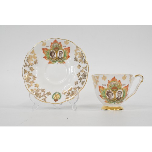 13 - Queen Anne bone china teacup and saucer commemorating Queen Elizabeth and Prince Phillip visit to Ca... 