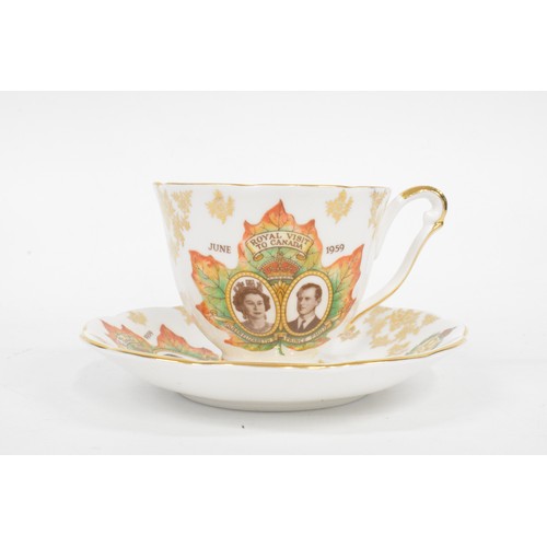 13 - Queen Anne bone china teacup and saucer commemorating Queen Elizabeth and Prince Phillip visit to Ca... 