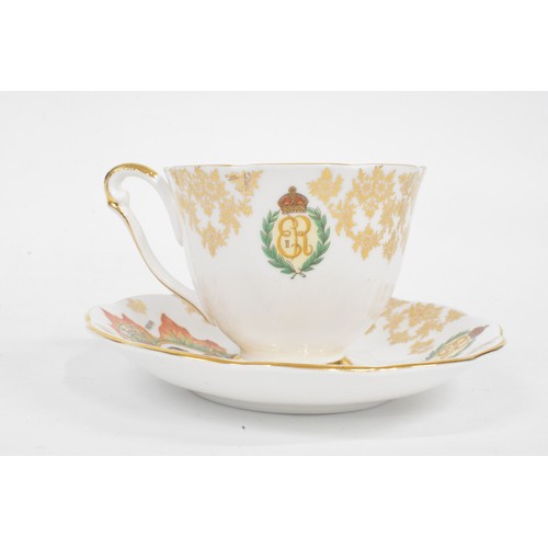 13 - Queen Anne bone china teacup and saucer commemorating Queen Elizabeth and Prince Phillip visit to Ca... 