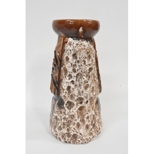 21 - Brown and white Israel pottery fat lava jug with handle, approx size 27cms tall