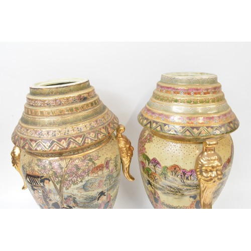 35 - Oriental Japanese Satsuma lidded Urns (x2) decorated with Geishas, approx. 46cms - marks to base