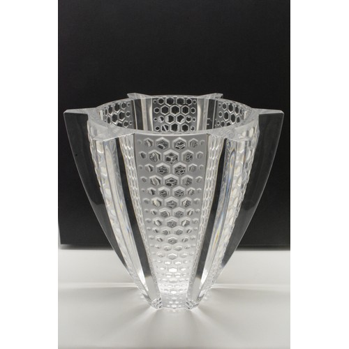 43 - Lalique Rayons  RARE LARGE and heavy vase measuring approx 29cm, the glass body with six fields moul... 