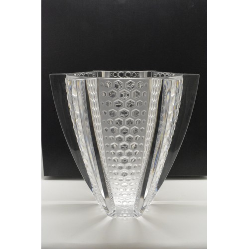 43 - Lalique Rayons  RARE LARGE and heavy vase measuring approx 29cm, the glass body with six fields moul... 