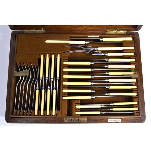 70 - Walker & Hall oak box containing   vintage 3 layer plated canteen of cutlery together with a plated ... 