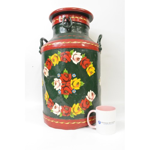 75 - Bargeware hand painted decorative items; Milk Churn size approx. 55 cms tall together with a coal sc... 