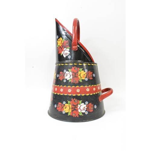 75 - Bargeware hand painted decorative items; Milk Churn size approx. 55 cms tall together with a coal sc... 