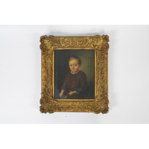 88 - Antique oil on canvas. A portrait painting of an infant boy in 17th Century clothing. It is mounted ... 