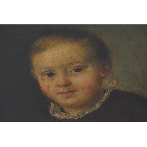 88 - Antique oil on canvas. A portrait painting of an infant boy in 17th Century clothing. It is mounted ... 