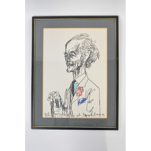 89 - Framed pen and ink drawing believed to be by Feliks Topolski, size 40cm x 52.5cm (approx)