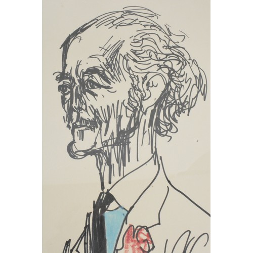 89 - Framed pen and ink drawing believed to be by Feliks Topolski, size 40cm x 52.5cm (approx)