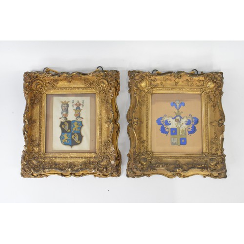 90 - Antique Gilt framed Coats of Arms, likely Continental, hand finished in watercolour. 25cm x27cm appr... 