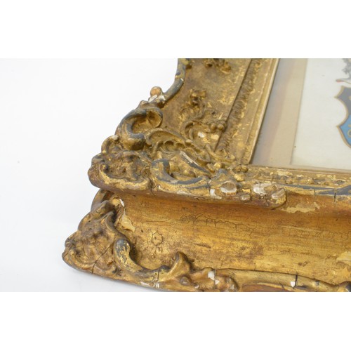 90 - Antique Gilt framed Coats of Arms, likely Continental, hand finished in watercolour. 25cm x27cm appr... 