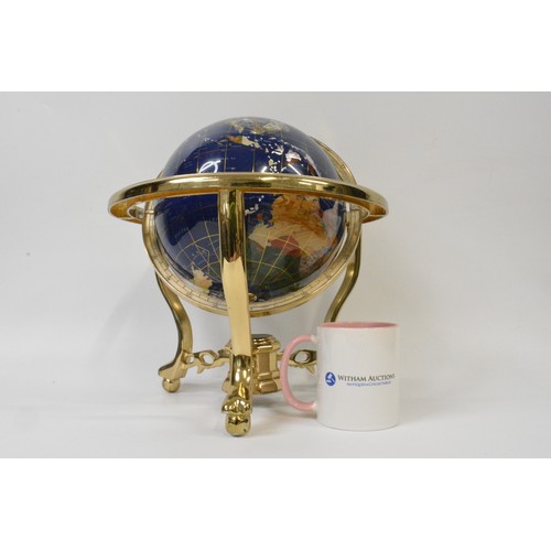 108 - Semi precious stone table top Globe, approx  max height 40cms