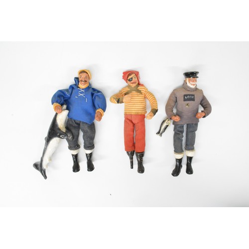 109 - 1950s Cornish Shallowpool pirate dolls, composition heads, hands and feet and wired bodies. x3 items... 